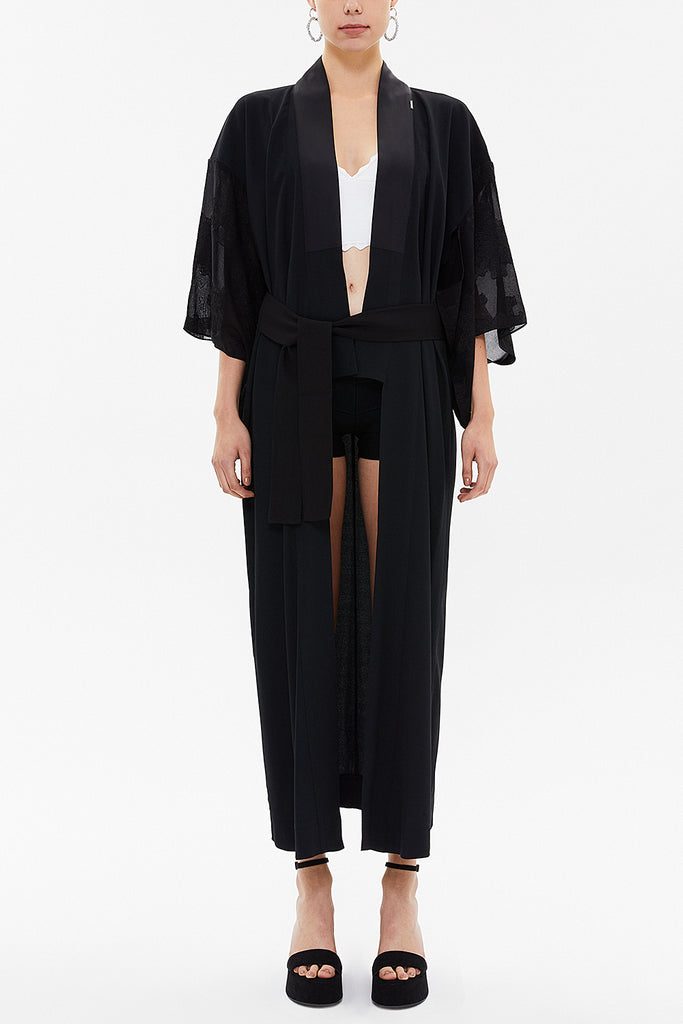 Black Long kimono belted dress 92737