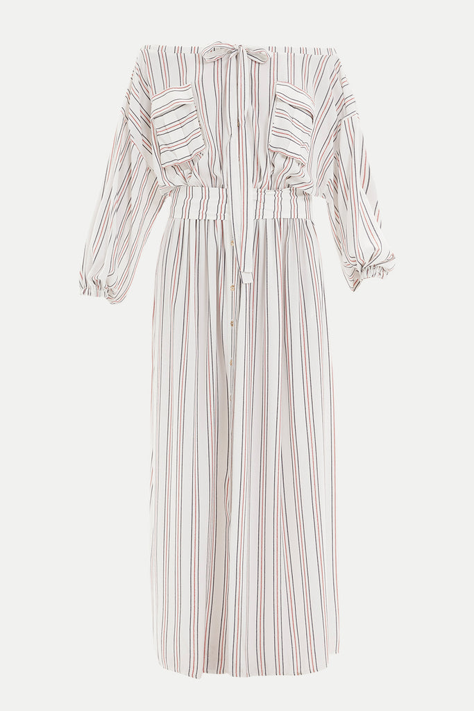 Cepli Düşük Omuz Uzun Elbise 92308