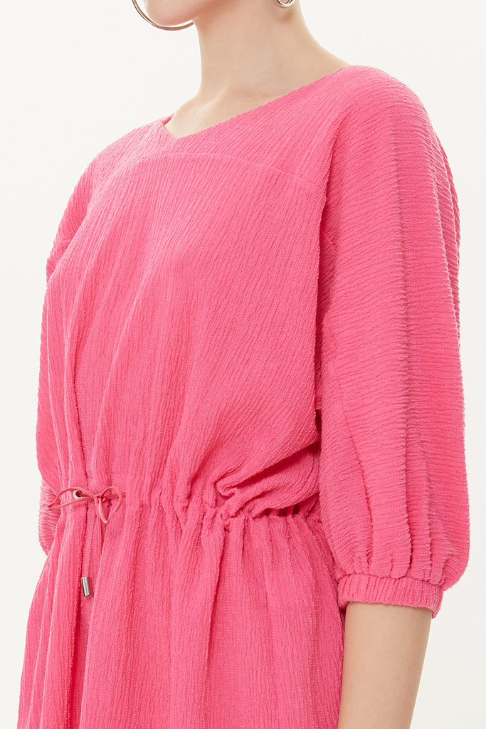 Fuchsia Lace-up wide cut mini dress 92407