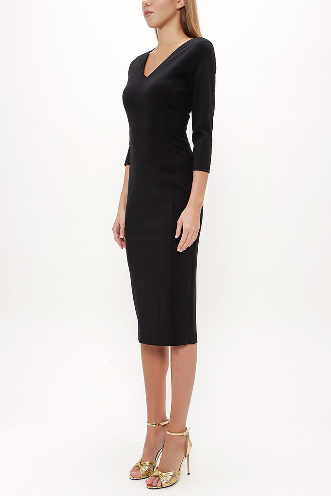 Black V-neck  Slim fit  midi dress  91439
