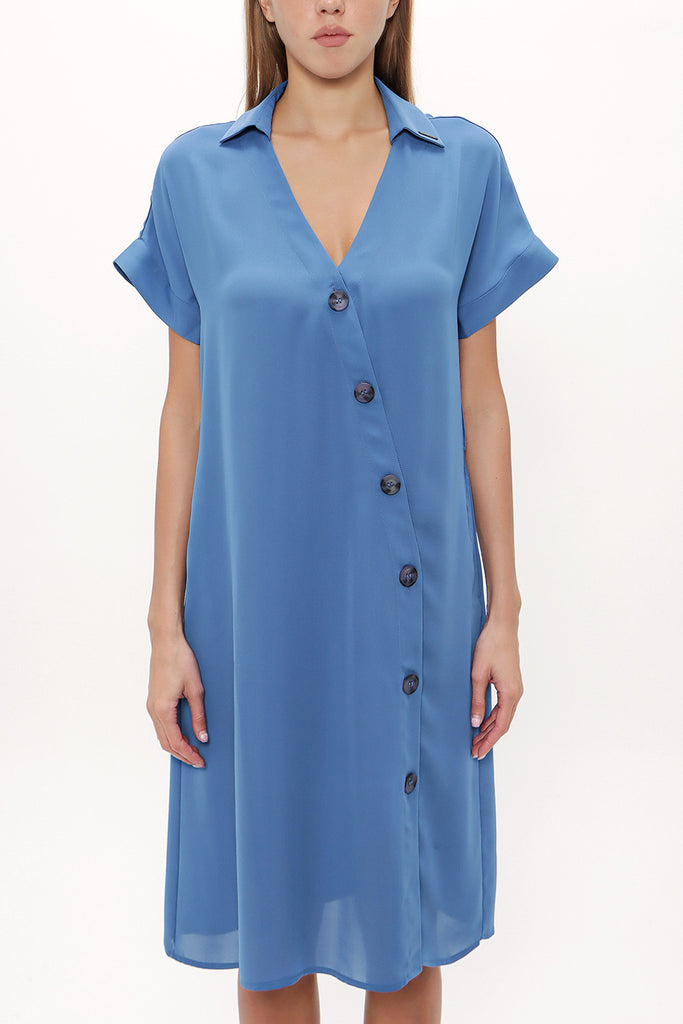 Blue Asymmetric fly midi dress 92764