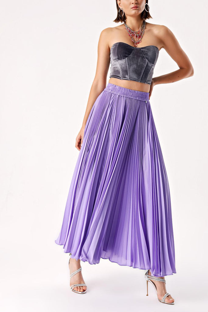 Lilac Pleated long skirt with button detail 81225