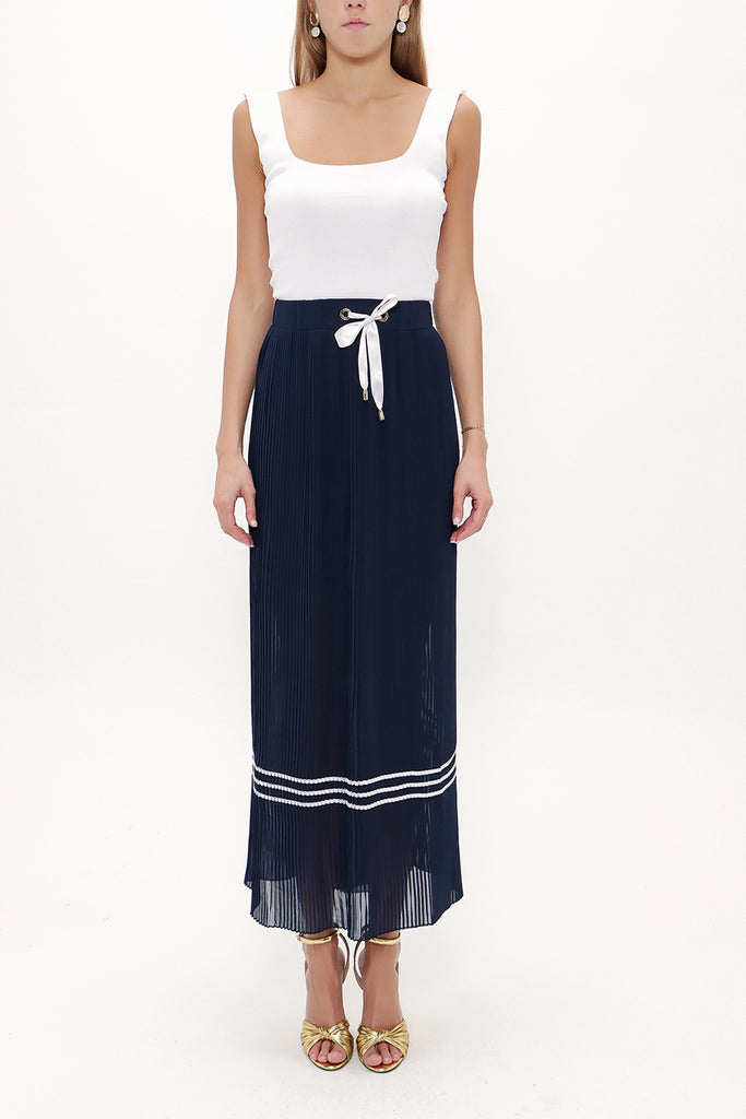 Navy Blue Pleated chiffon skirt 80576