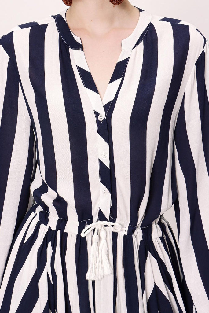 Navy Blue Asymmetric Cut Waist Belted Dress 92854