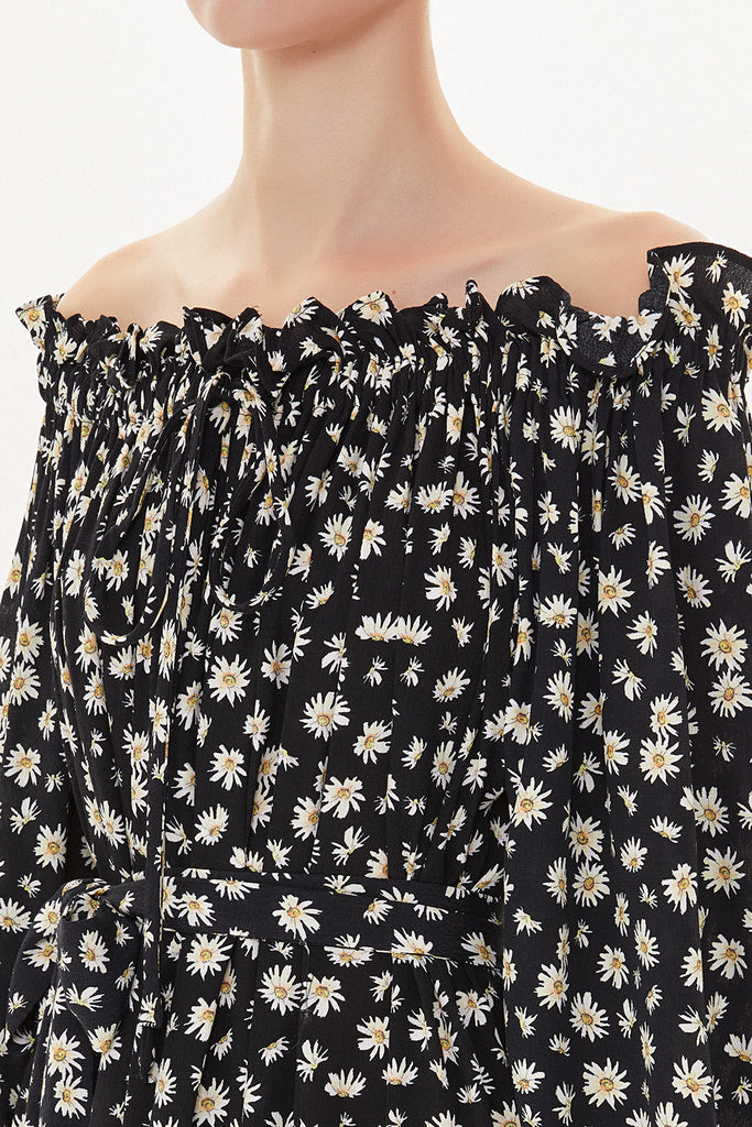 Floral Printed Elastic shoulder and cuff wide cut dress  93379