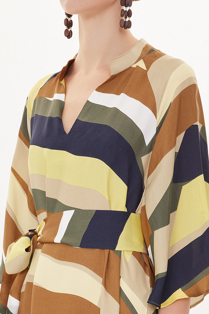 Brown Yellow Striped Wide cut maxi dress 93434