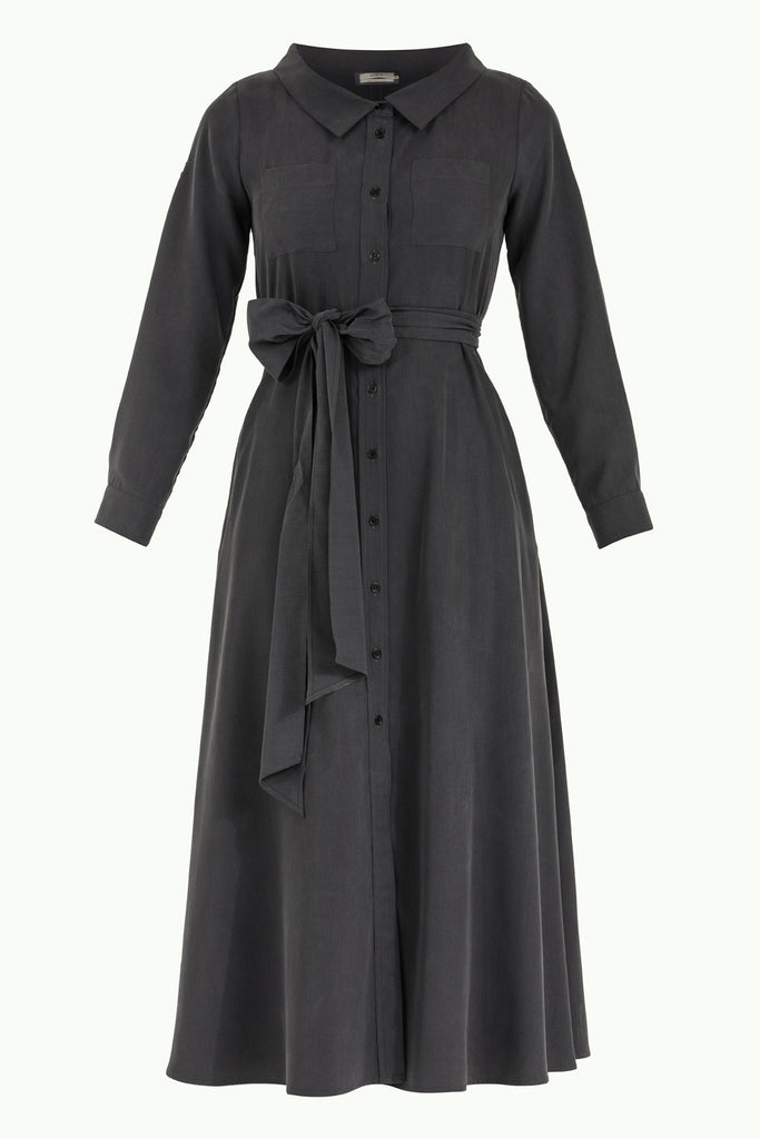 Kemerli Gömlek Elbise Füme 92302