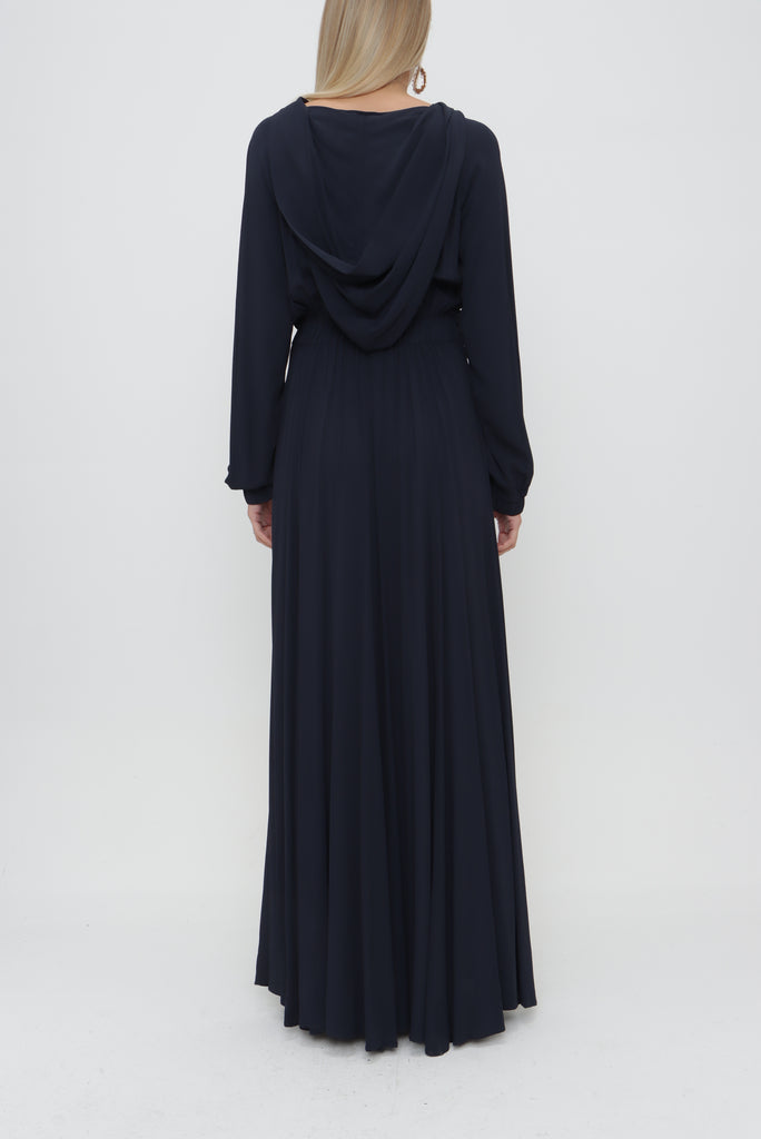 Navy Blue Zipped hooded maxi  dress 93741