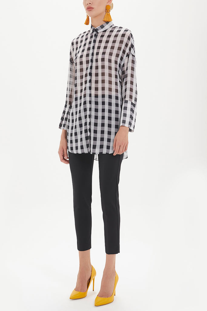 Plaid Side slit wide cut shirt  10686