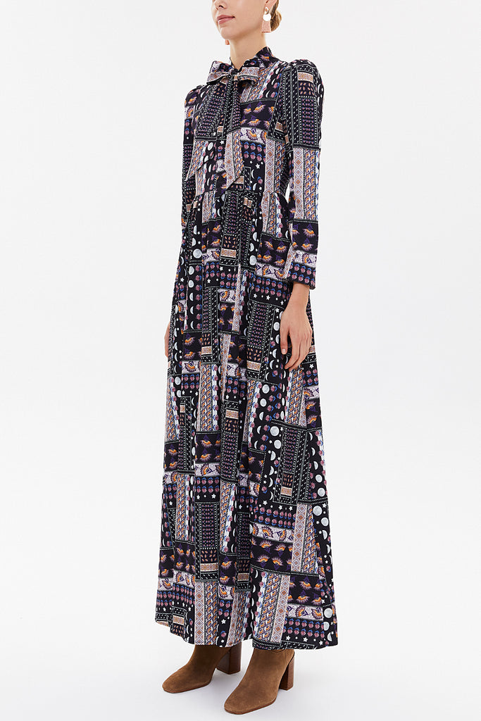 Pink Tie-neck maxi dress 92188