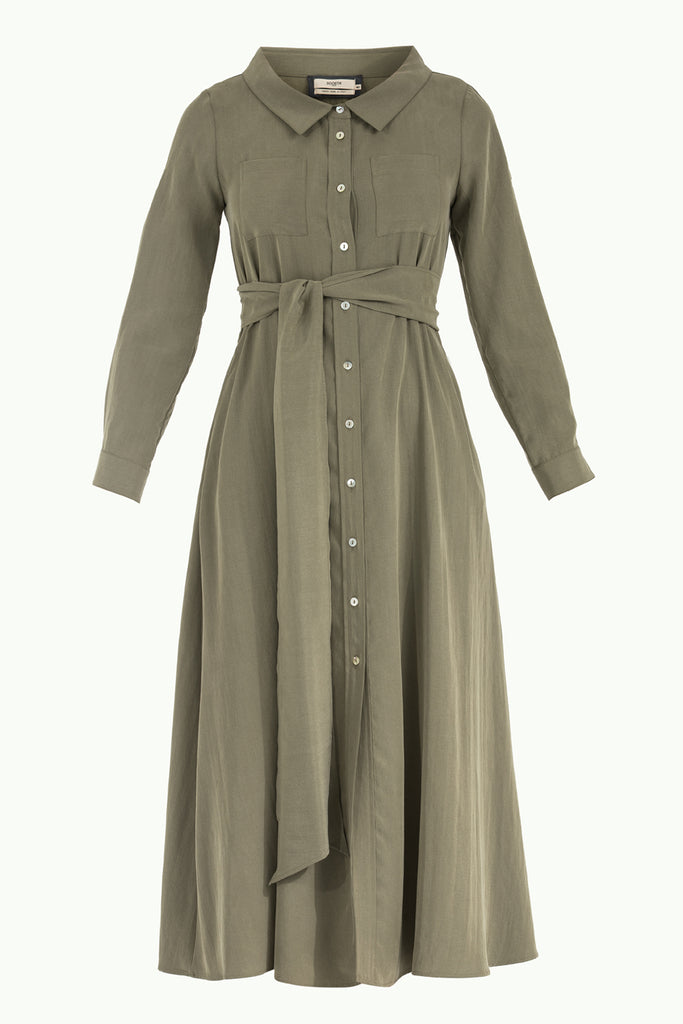 Kemerli Gömlek Elbise Yeşil 92302