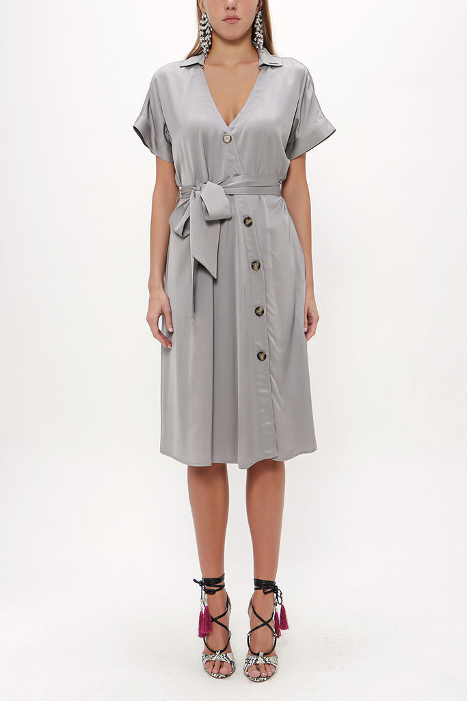 Gray Asymmetric fly midi dress 92764
