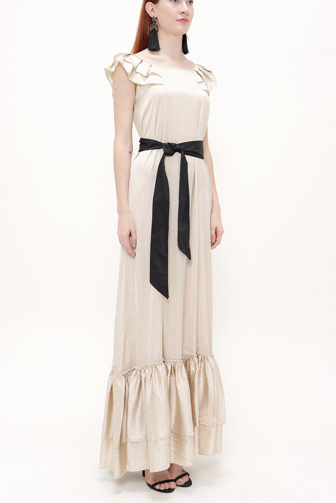 Beige Ruffled shoulder maxi dress 92390