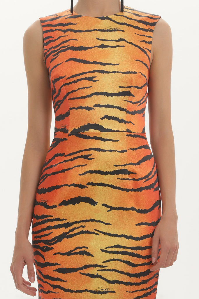 Red Patterned, sateen mini dress 91358