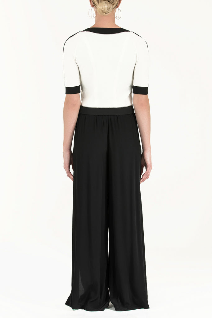 Fermuar Ve Dikişli Örme Ceket Beyaz-Siyah 60994