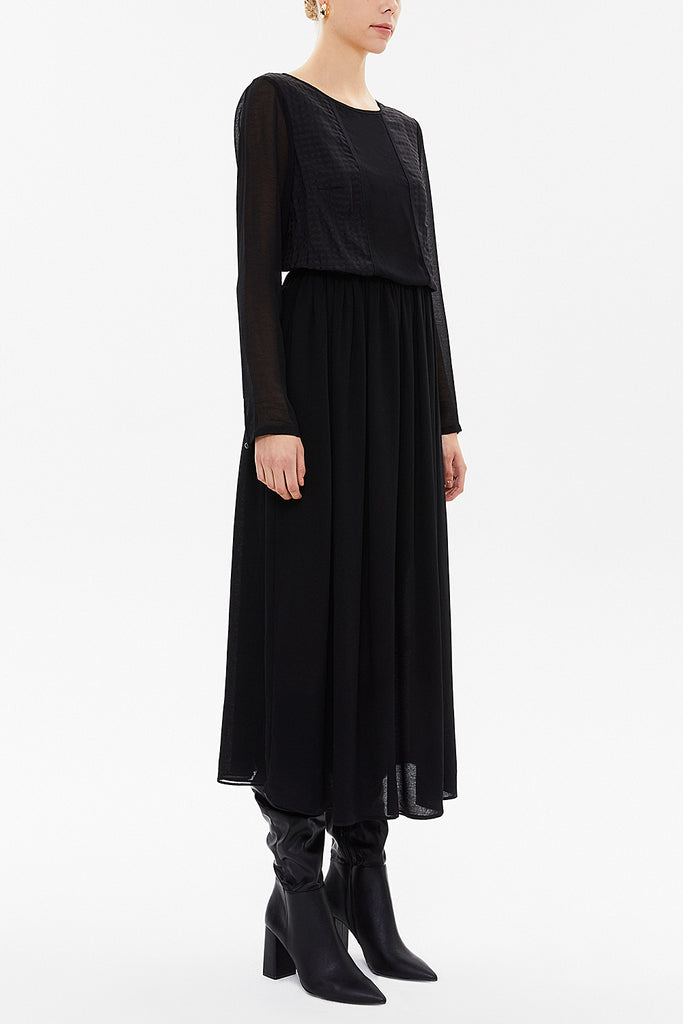 Black Elastic waist wide cut midi dress 92202