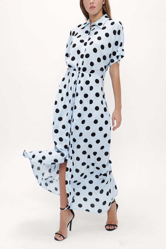 Spotted Off shoulder short sleeve maxi dress 92796