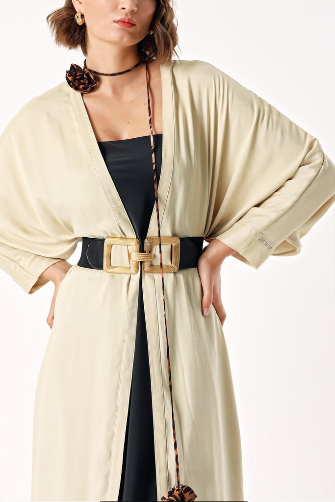 Beige Long caftan with balloon sleeves 94208