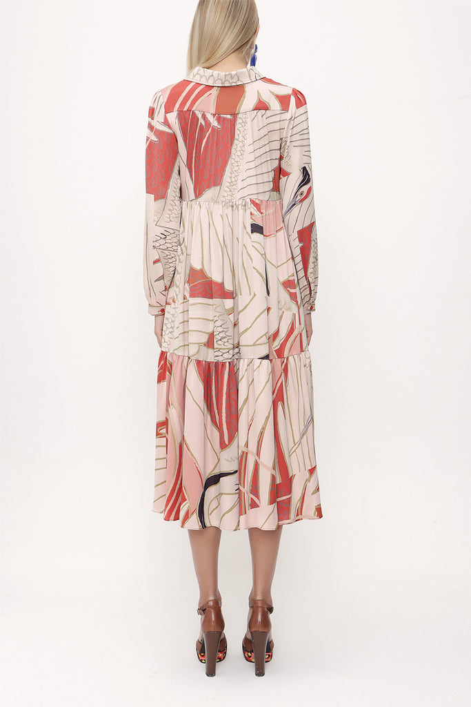 Red Pleated wide cut dress 93736