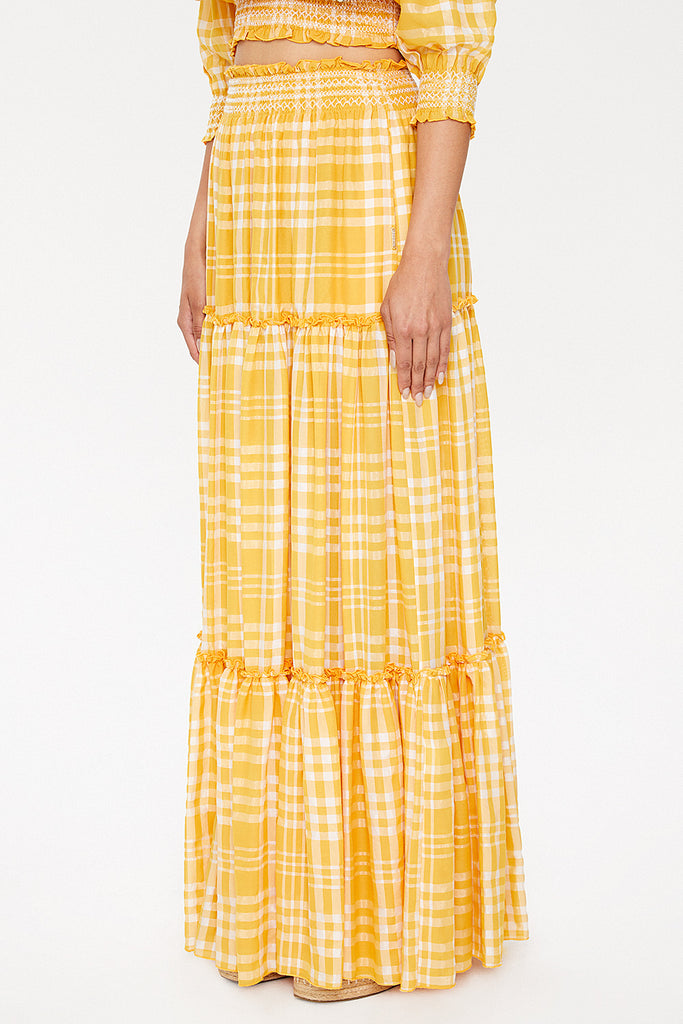Yellow Giped waist pleated skirt 81131