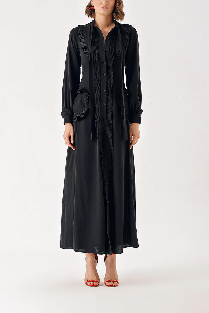 Black Tie-neck long dress 94402