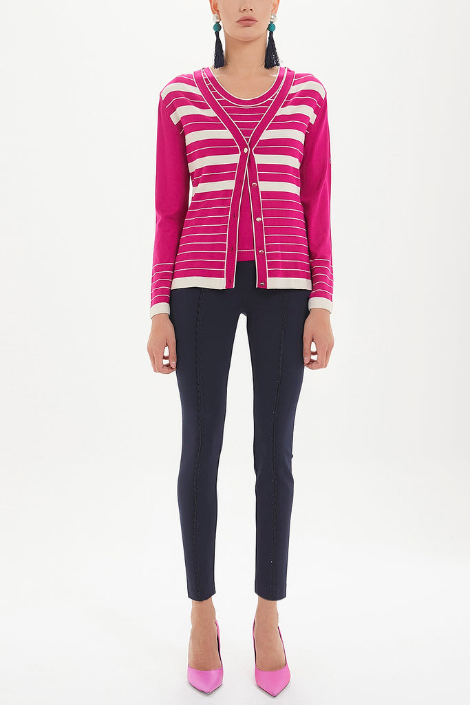 Fuchsia Striped and buttoned knitwear suit 28515