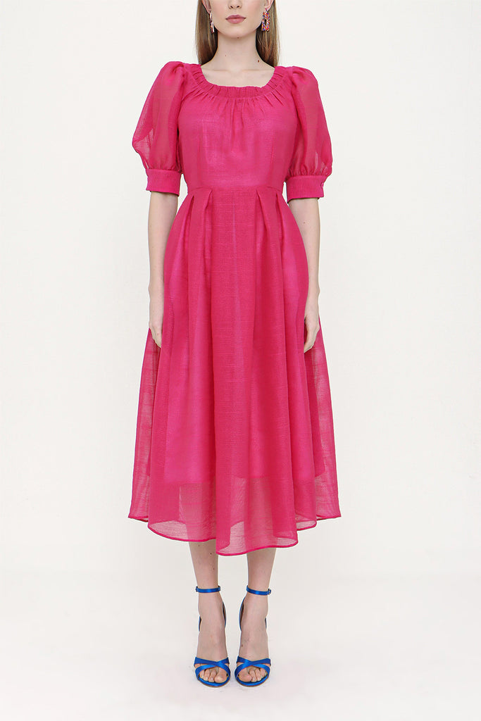 Pink Balloon sleeve belted dress 93096