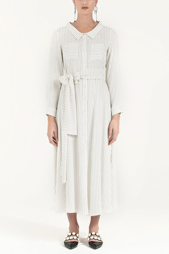 Kemerli Gömlek Elbise Beyaz 92302