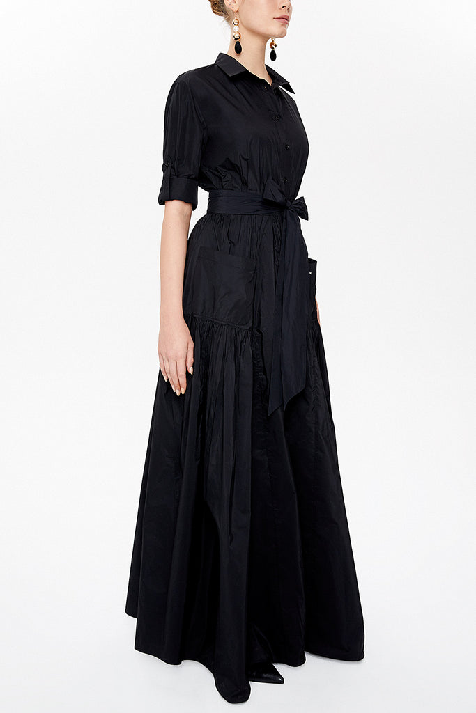 Black Pleated detail maxi dress 93131