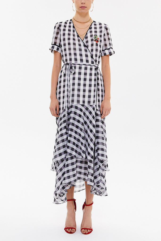 Plaid Wrap-over midi dress 92828