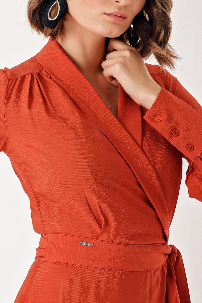 Orange wrapped long dress 93975