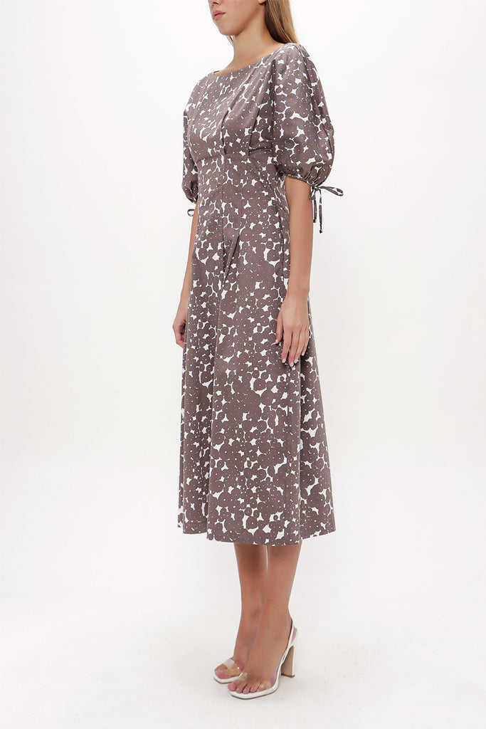 Brown Batwing sleeve zipped midi dress 92690