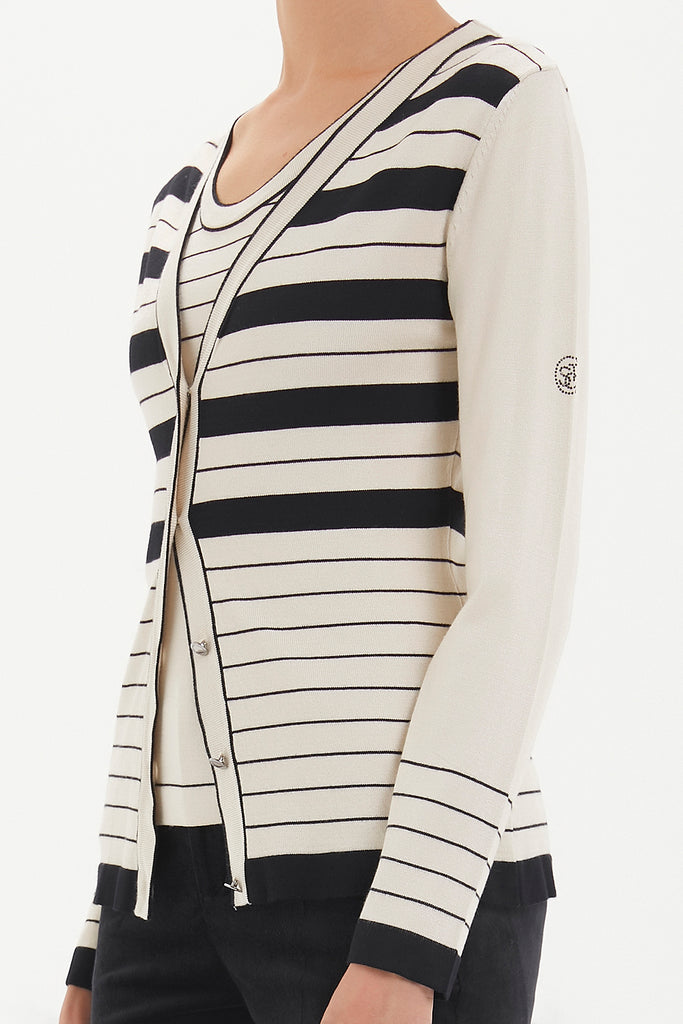 Ecru Striped and buttoned knitwear suit 28515