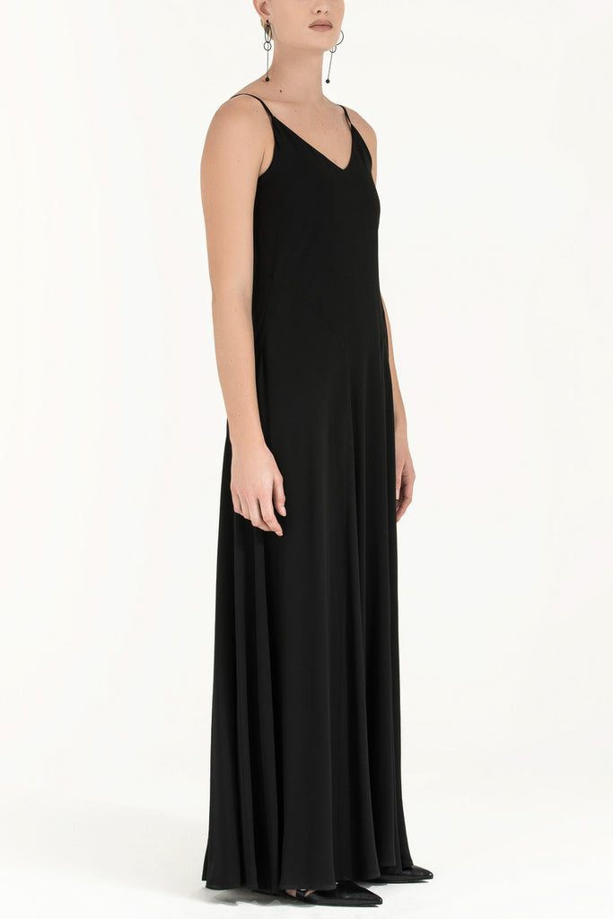 Askılı Desenli Uzun Elbise Siyah 92256