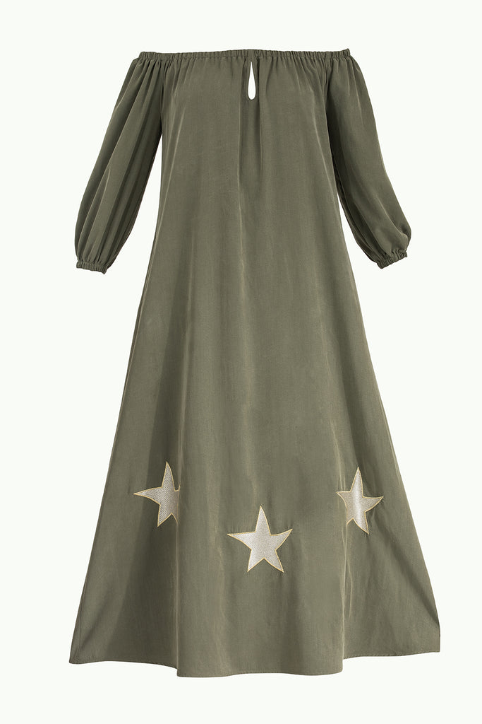 Yıldız Nakışlı Elbise Haki 92242