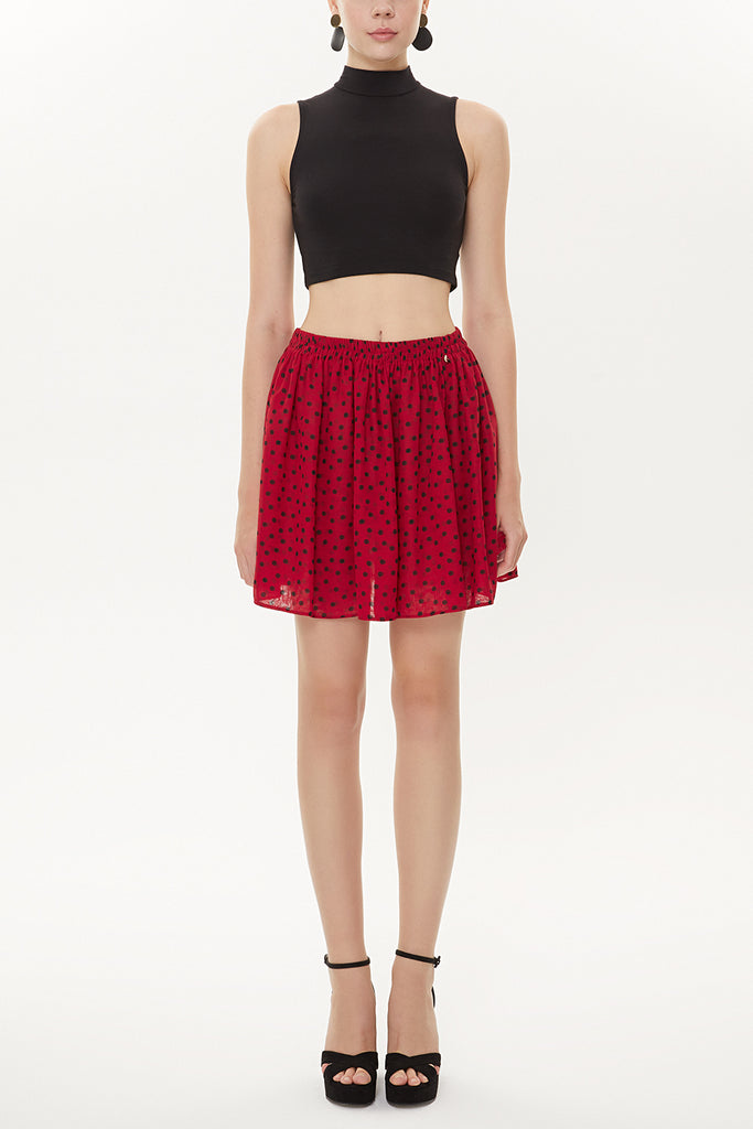 Red Patterned Pleated mini dress 81166