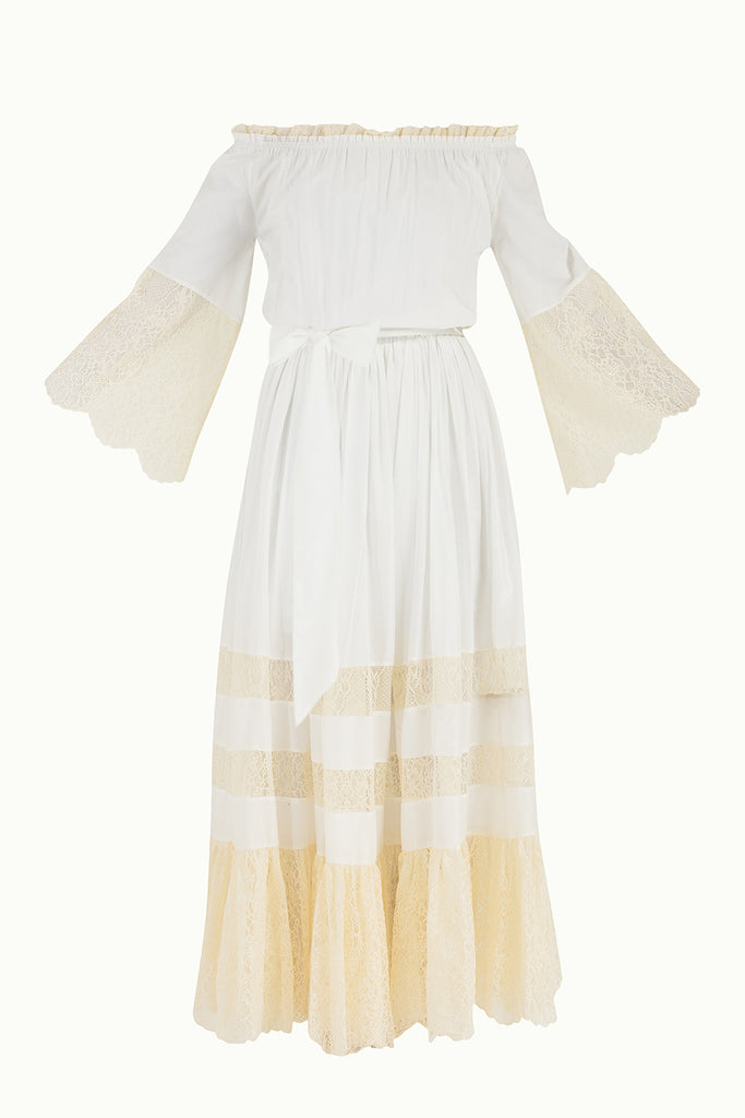 Dantelli Düşük Omuz Uzun Elbise 92291