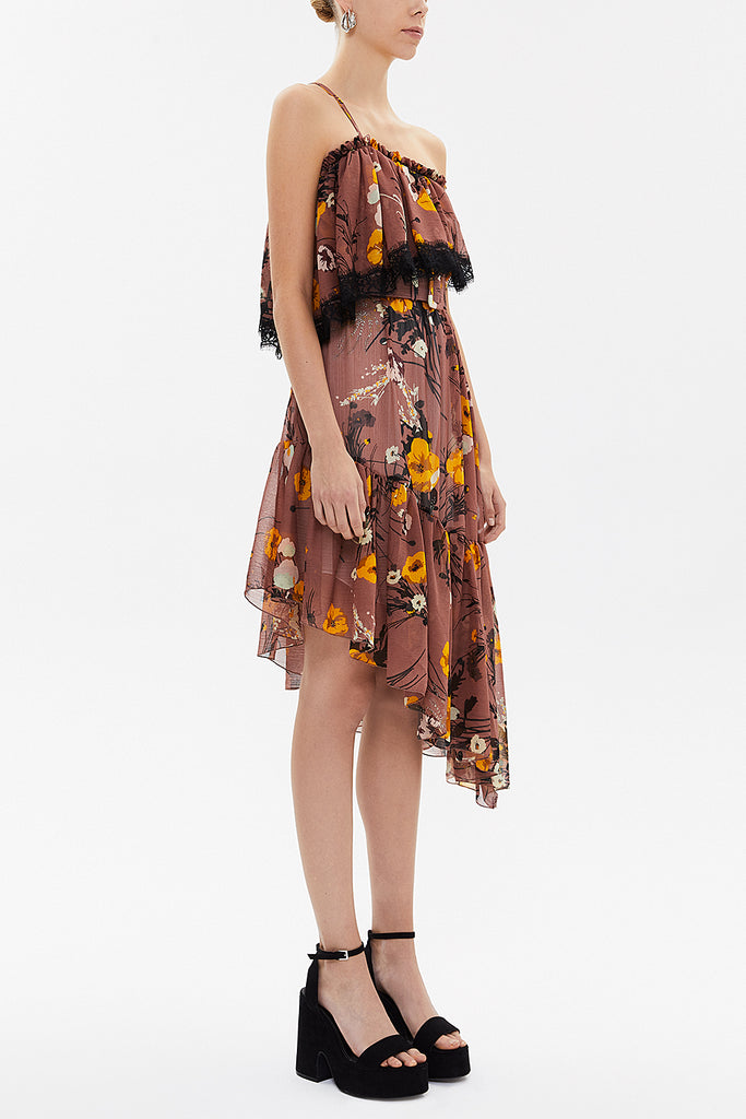 Rose Belted  and lace  strapless midi dress  92315