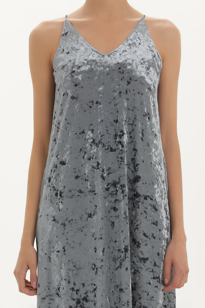 Gray Strappy velvet maxi dress 92149