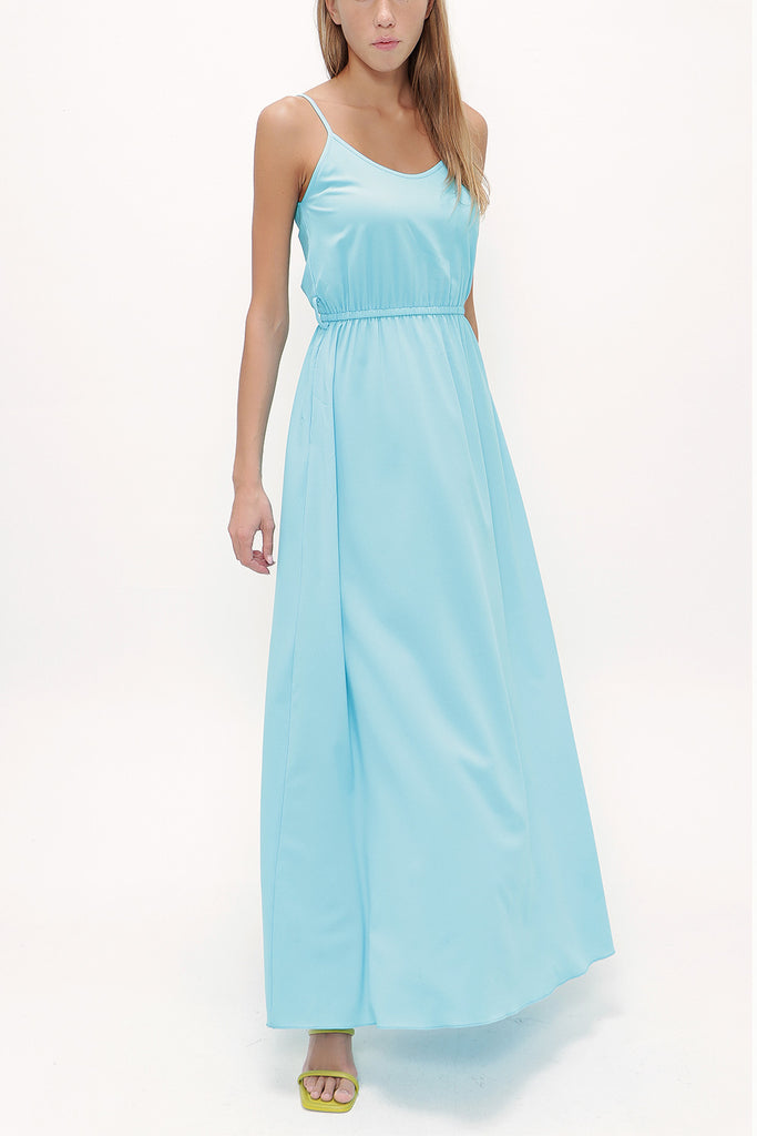 Turquoise Lace-up spaghetti straps maxi dress 92378