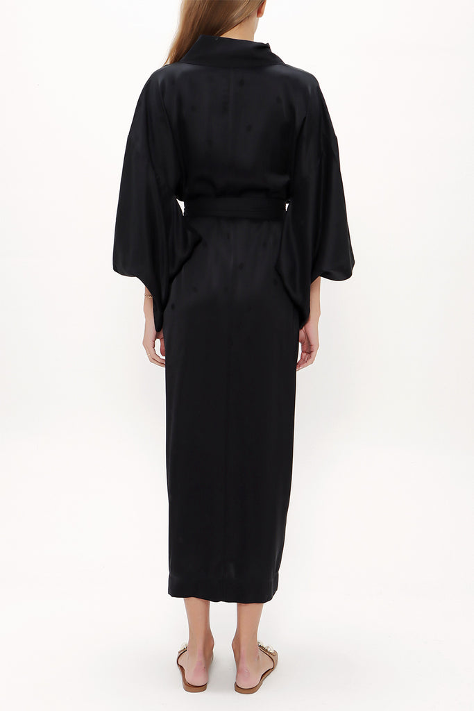 Black Long kimono belted dress 92737