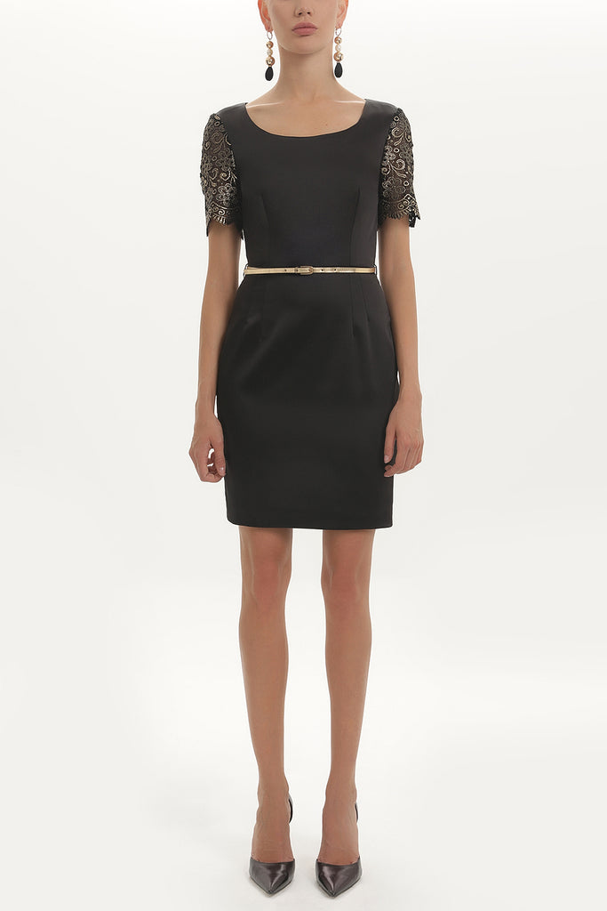 Black Lace satin mini dress 91361