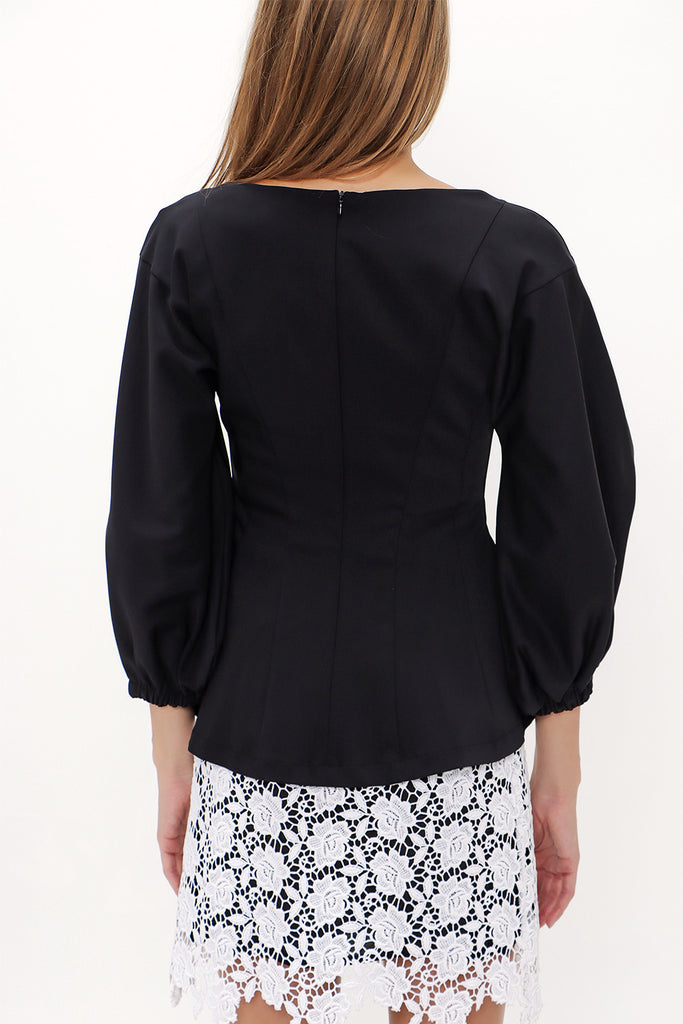 Black Balloon sleeve fitted waist blouse 19810