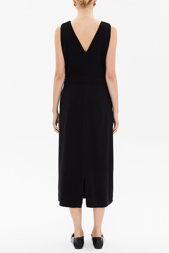Black V-neck midi dress 92158