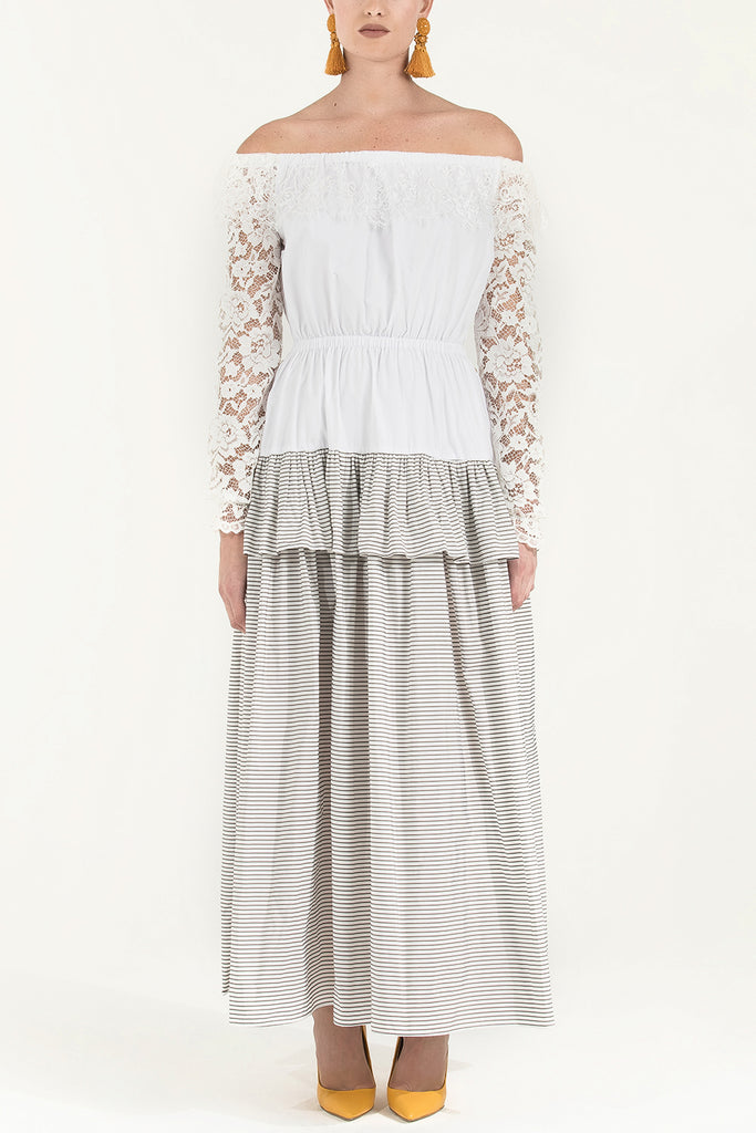 Dantelli Volanlı Uzun Elbise 92249