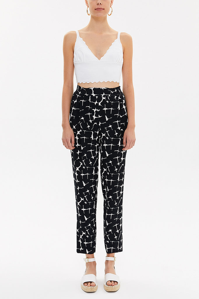 Black White Elastic wide cut pants 41341