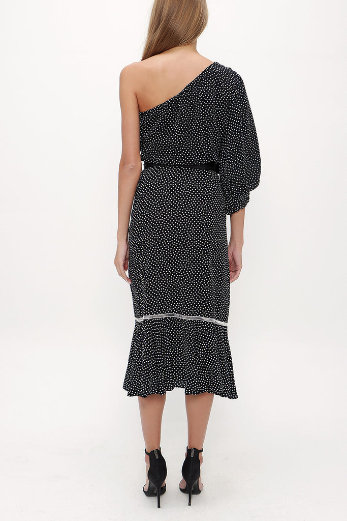 Black One shoulder godet midi dress 92802