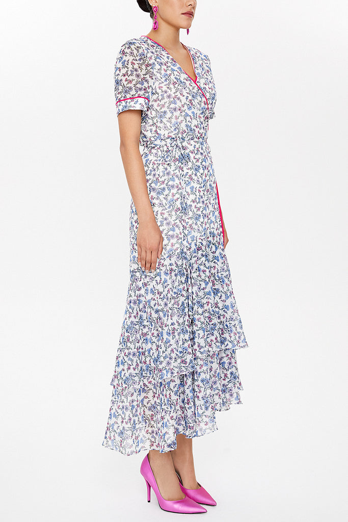 Blue Wrap-over midi dress 92828