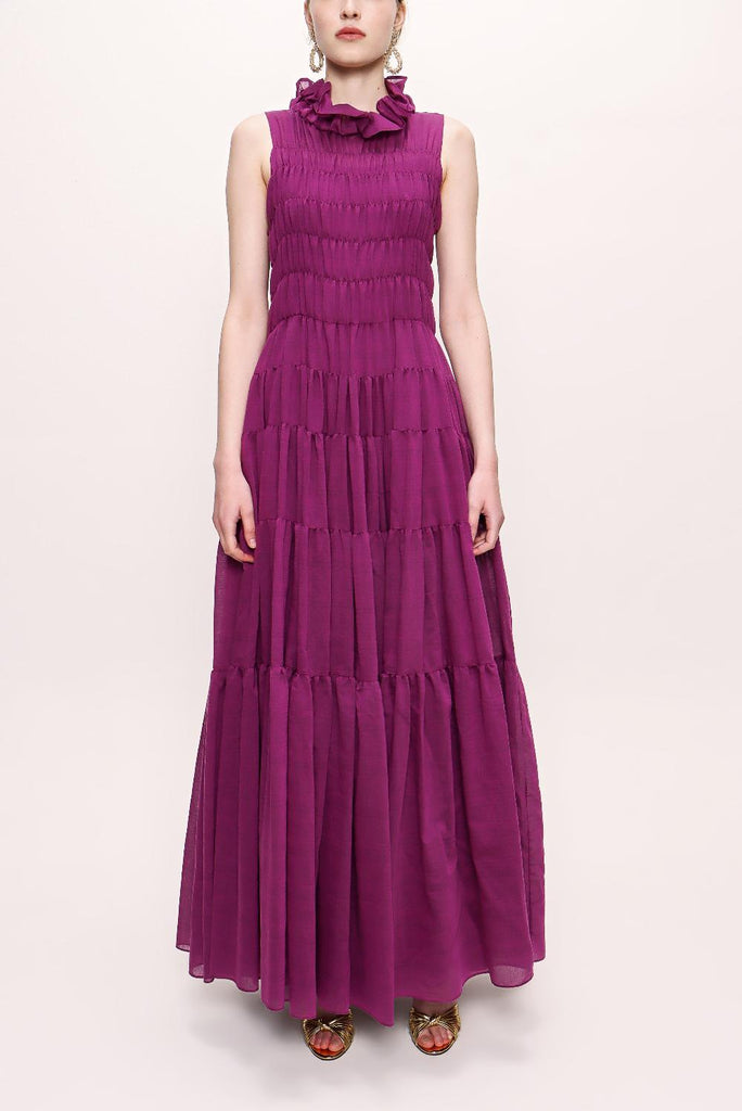 Purple Ruffle Detailed Long Dress 92846