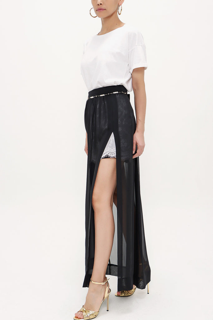 Black Accessorized chiffon skirt 80495